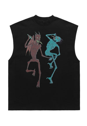 Devil tank top surfer vest retro sleeveless bones t-shirt