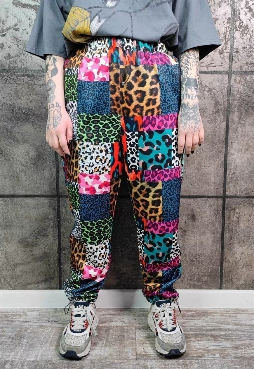 Leopard joggers handmade animal print overalls in rainbow