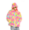 Rainbow shaggy faux fur jacket unicorn raver bomber fluffy festival coat party fleece bomber neon burning man coat in bright pink blue