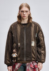 Grunge fleece bomber brown Korean inspired fluffy varsity