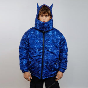 Thunder bomber reversible rave jacket detachable puffer blue