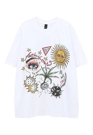 Psychedelic t-shirt naturist tee retro hippie top in white