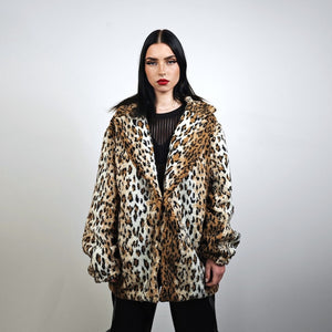 Leopard fleece coat brown animal print trench tie dye cheetah jacket festival overcoat wild cat peacoat rave bomber 90s glam rocker varsity