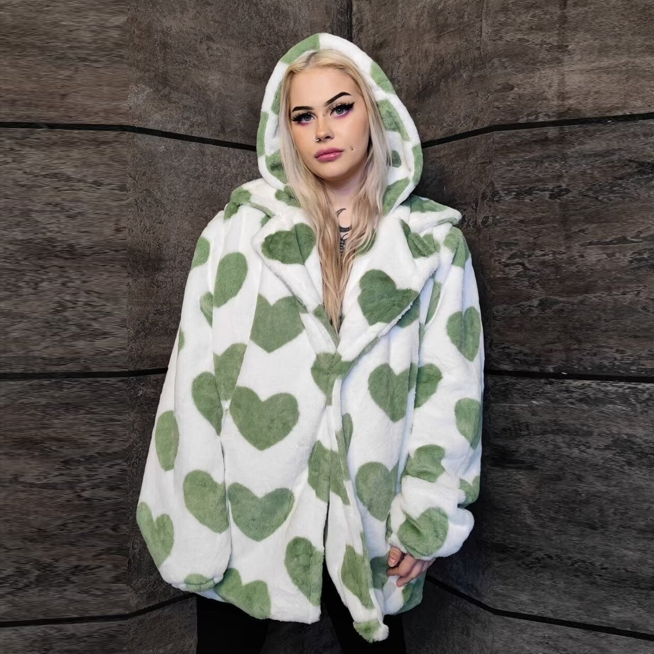 Heart fleece coat handmade 2in1 hood emoji trench jacket