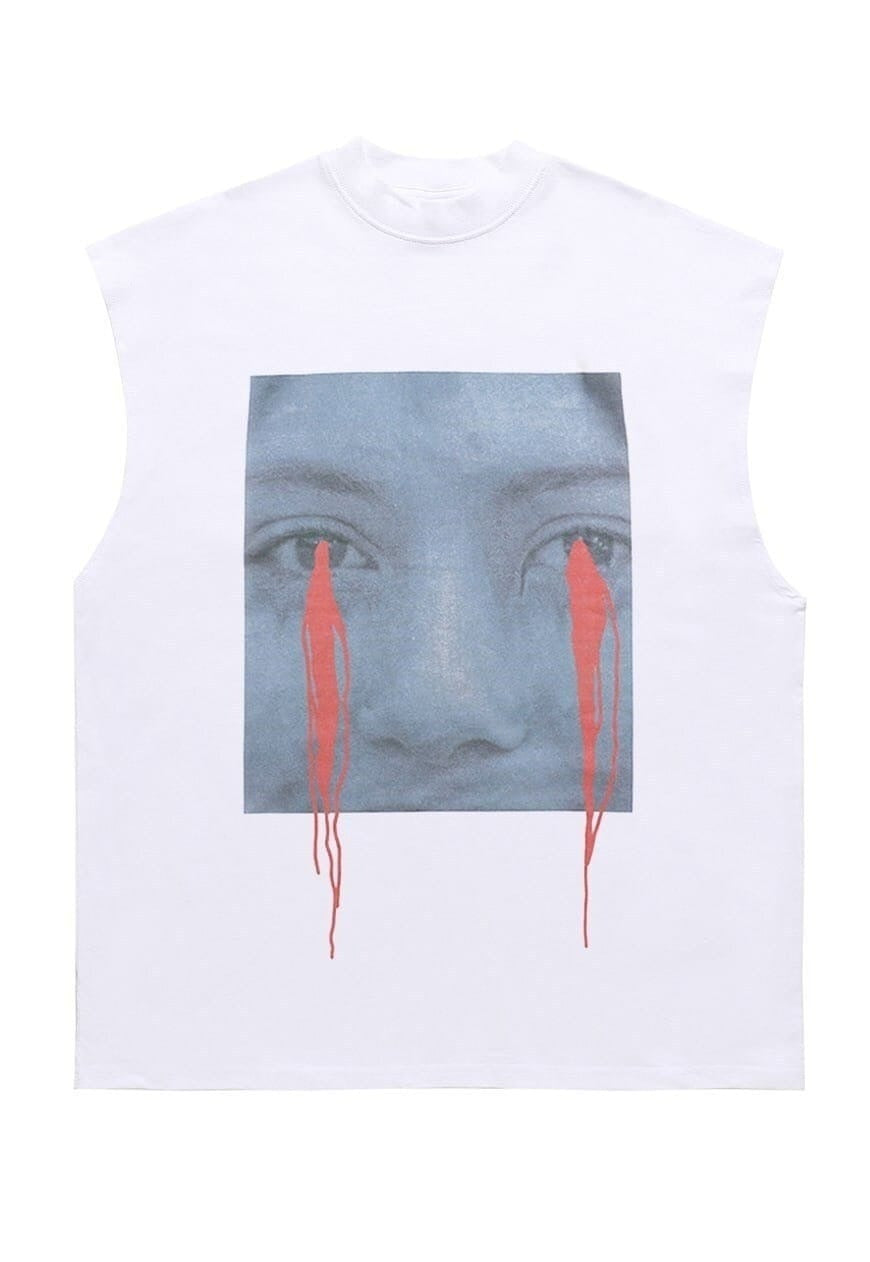 Crying girl sleeveless t-shirt retro tank top surfer vest