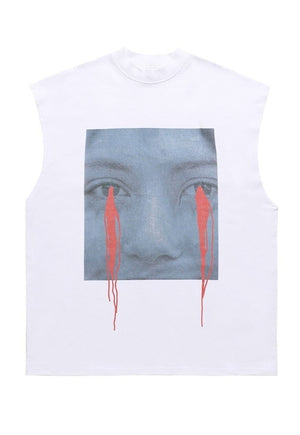 Crying girl sleeveless t-shirt retro tank top surfer vest