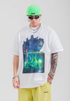 Godzilla print t-shirt grunge monster tee movie top in white