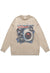 Alien sweater knitted distressed UFO print jumper in beige