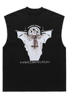 Bat print sleeveless t-shirt god tank top retro surfer vest