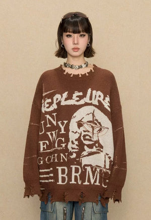 Gaga sweater pop art jumper distressed graffiti top brown