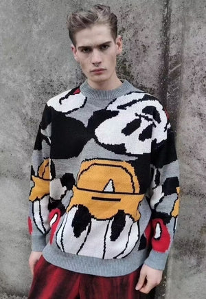Mouse print knitted sweater cartoon Donald sweatshirt grey