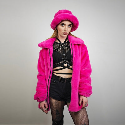 Neon pink jacket soft fleece rave coat bright festival bomber removable sleeves coat bright festival tracksuit bright burning man overcoat