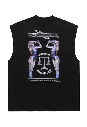 Raver print tank top surfer vest retro sleeveless t-shirt