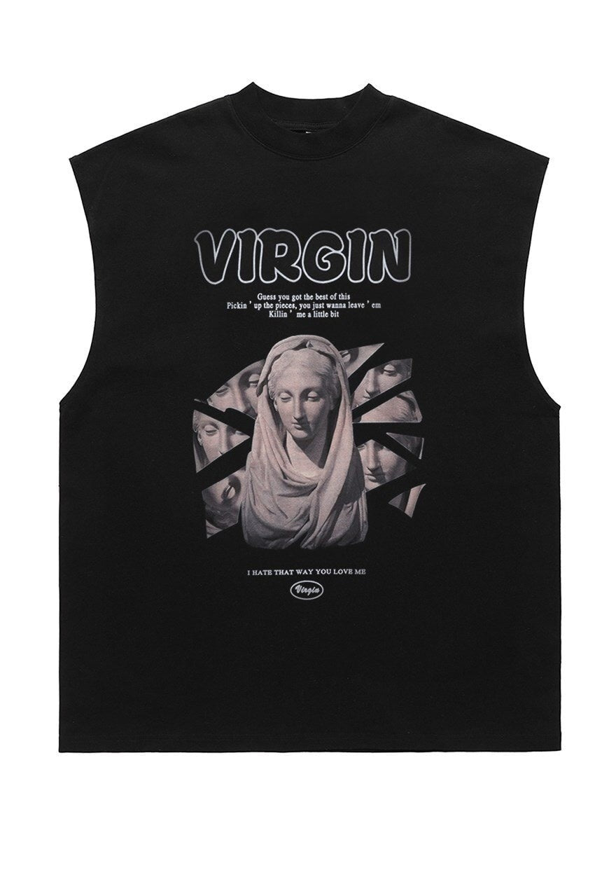 Virgin slogan sleeveless t-shirt tank top surfer vest vintage wash sample sale 3 for 2