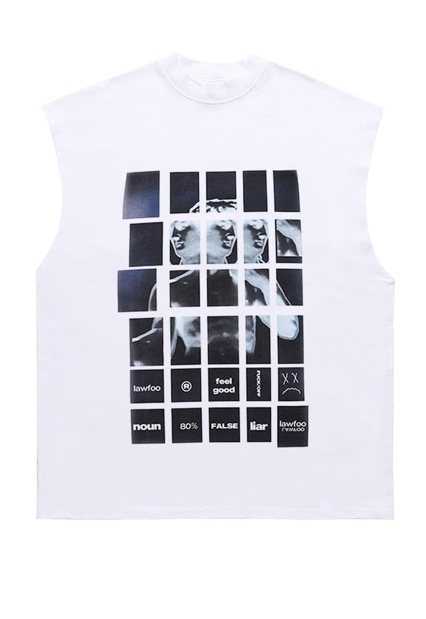 Statue print sleeveless t-shirt retro tank top surfer vest