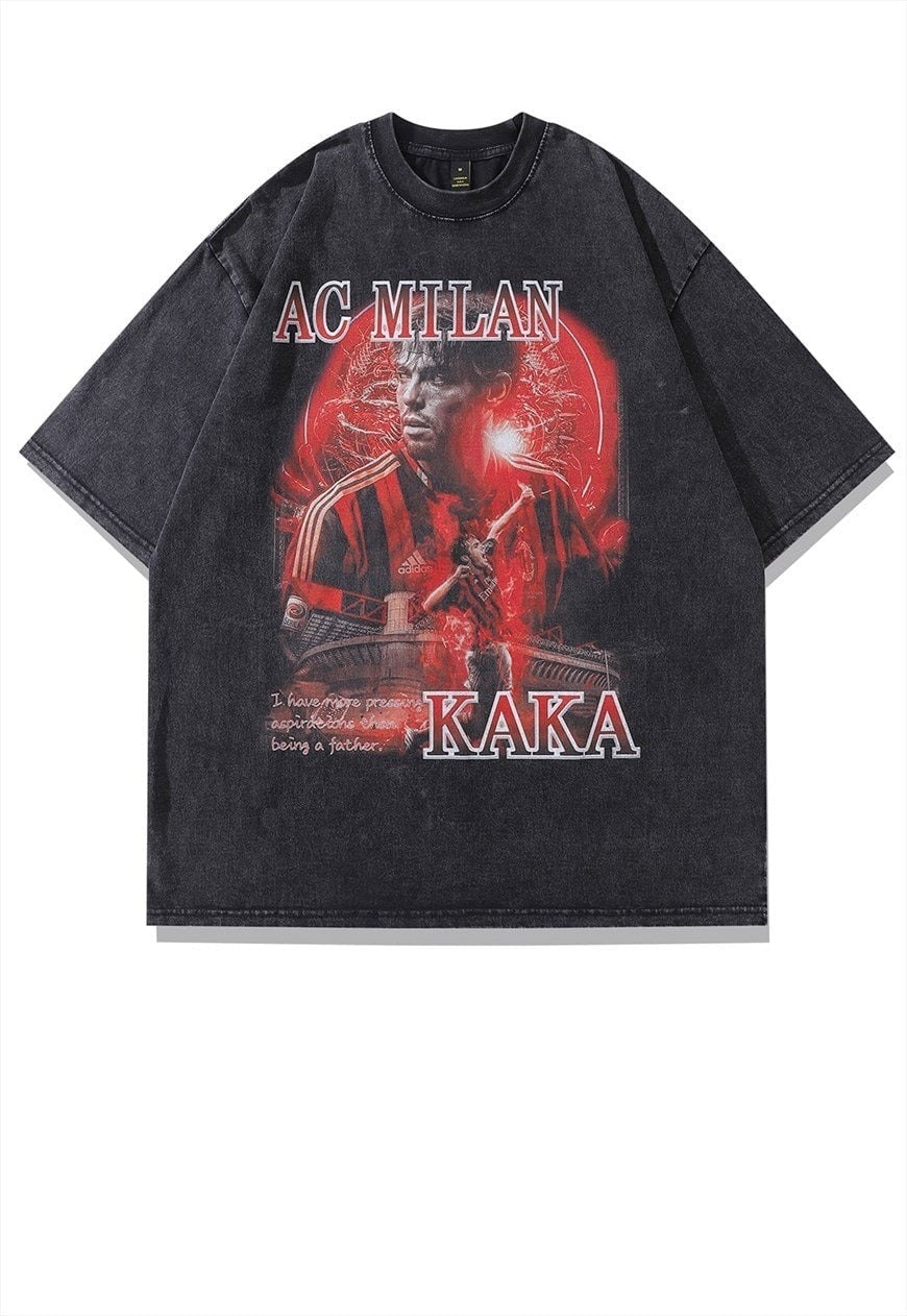 Kaka print t-shirt AC Milan tee retro football top in grey