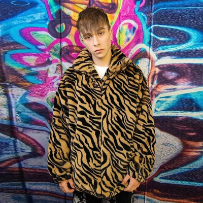 Zebra fleece jacket in brown animal print stripe bomber