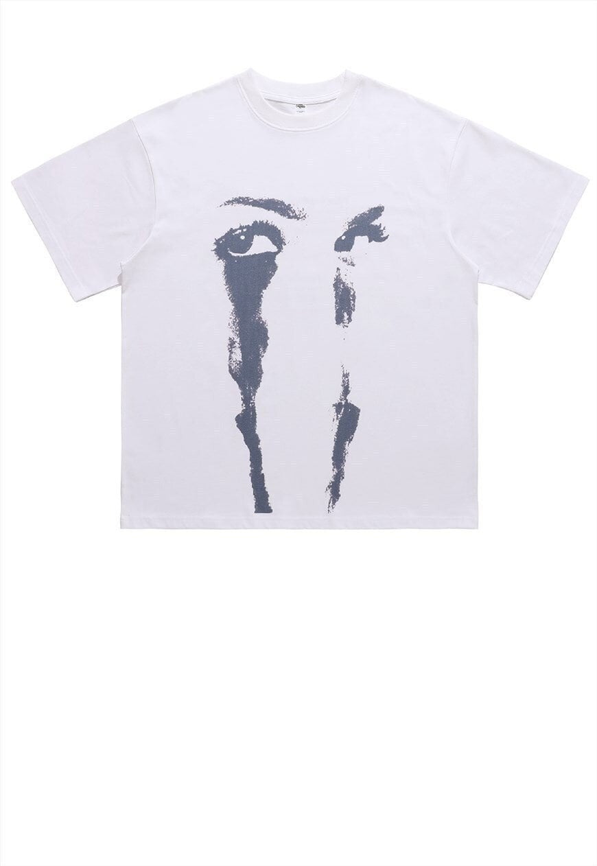 Tears print t-shirt grunge punk tee retro cry girl top white