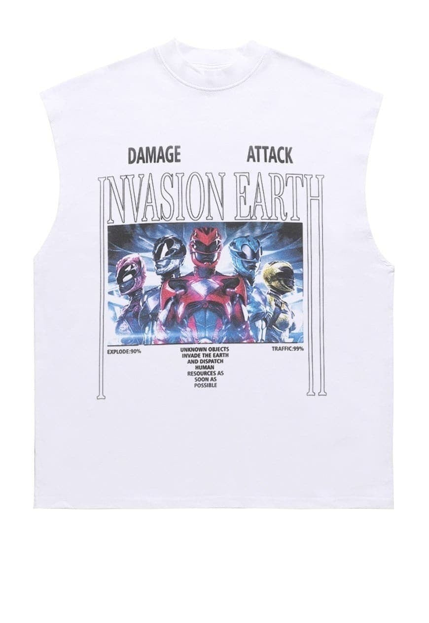 Power rangers sleeveless t-shirt retro tank top surfer vest