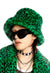 Leopard bucket hat faux fur fluffy animal hat rave cap green