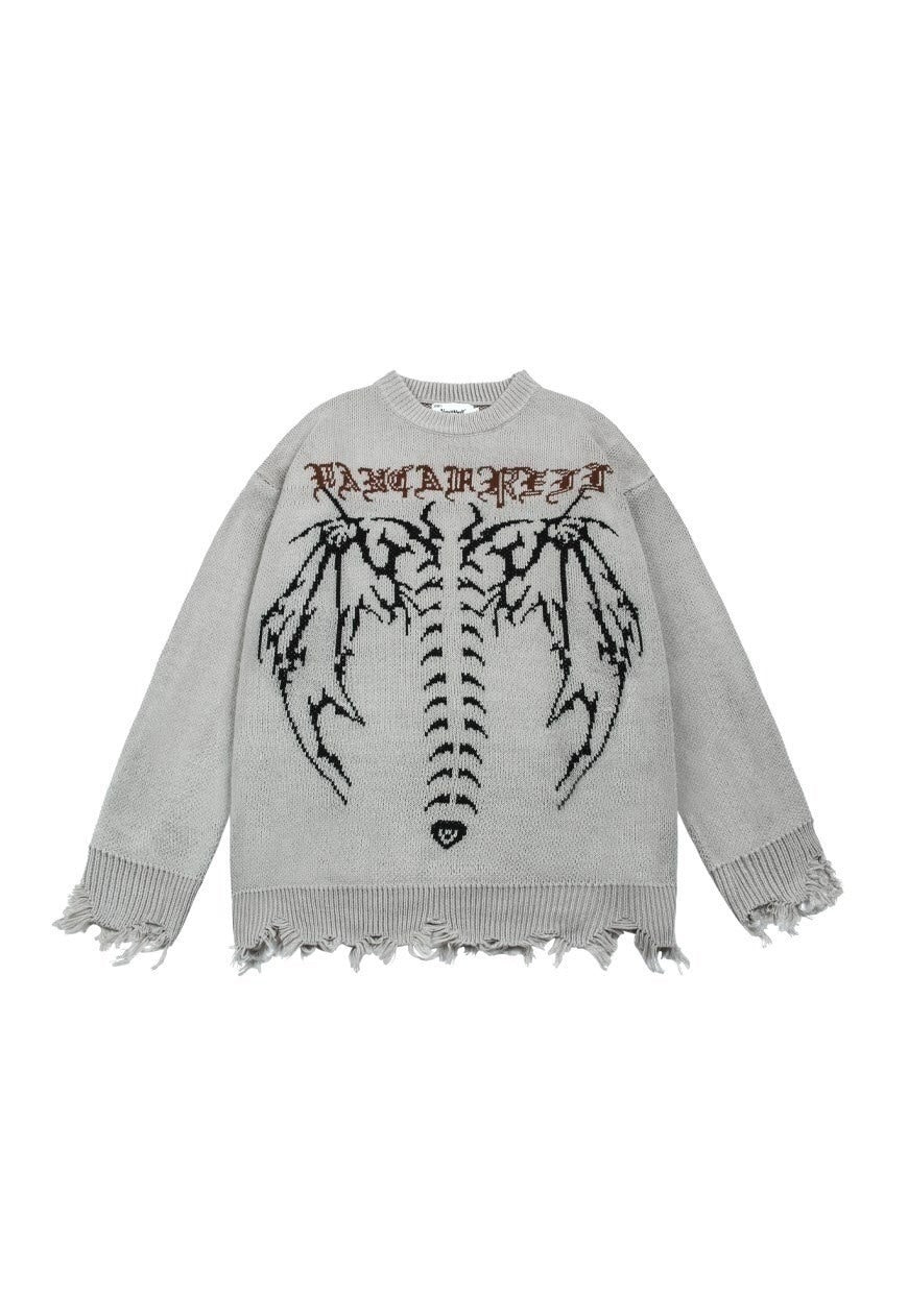 Devil sweater gothic ripped jumper distressed punk top grey