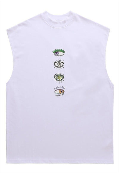 Eye print tank top surfer sleeveless tee retro punk vest top