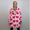 Heart fleece coat handmade faux fur love trench jacket pink