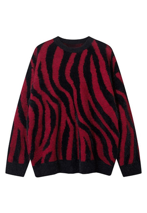 Stripe sweater red animal print jumper zebra pattern top