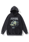 Bionic hoodie cyborg print pullover grunge top in acid grey