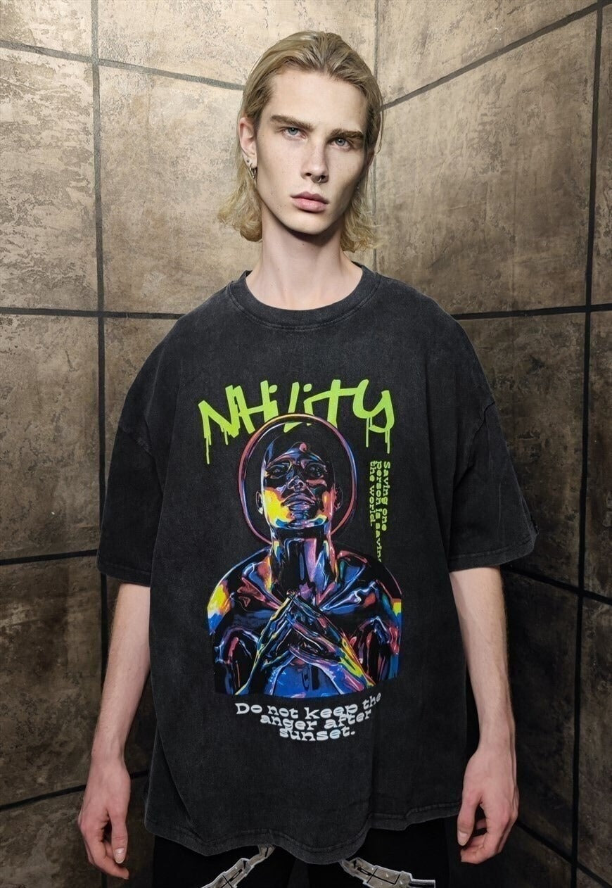 CYBER PUNK PRINT vintage wash t-shirt sample sale 3 for 2