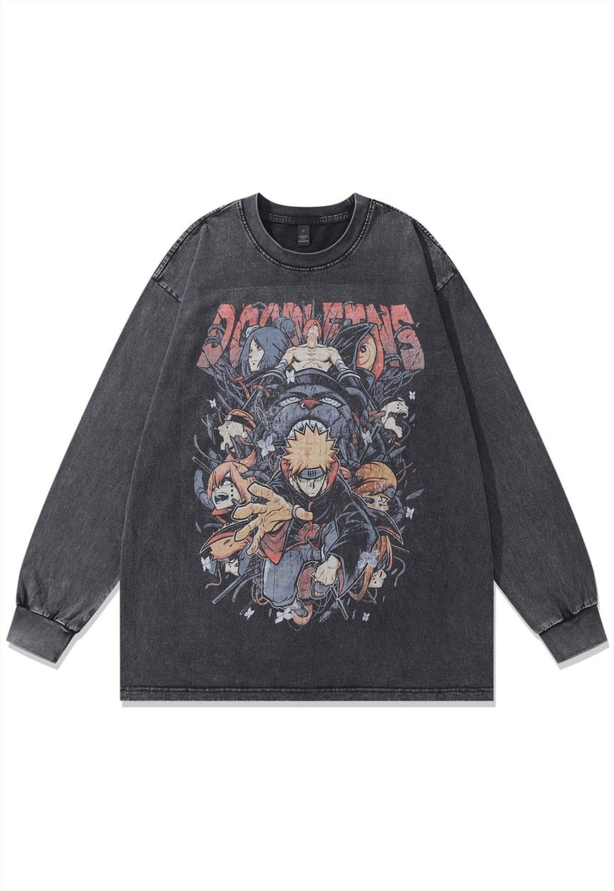 Anime t-shirt vintage poster tee Japanese top in grey