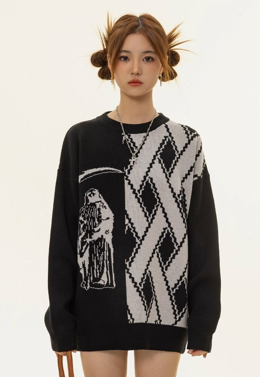 Grim reaper sweater knitted retro Gothic pattern jumper
