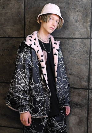 Reversible Spider web jacket handmade fleece bomber in black