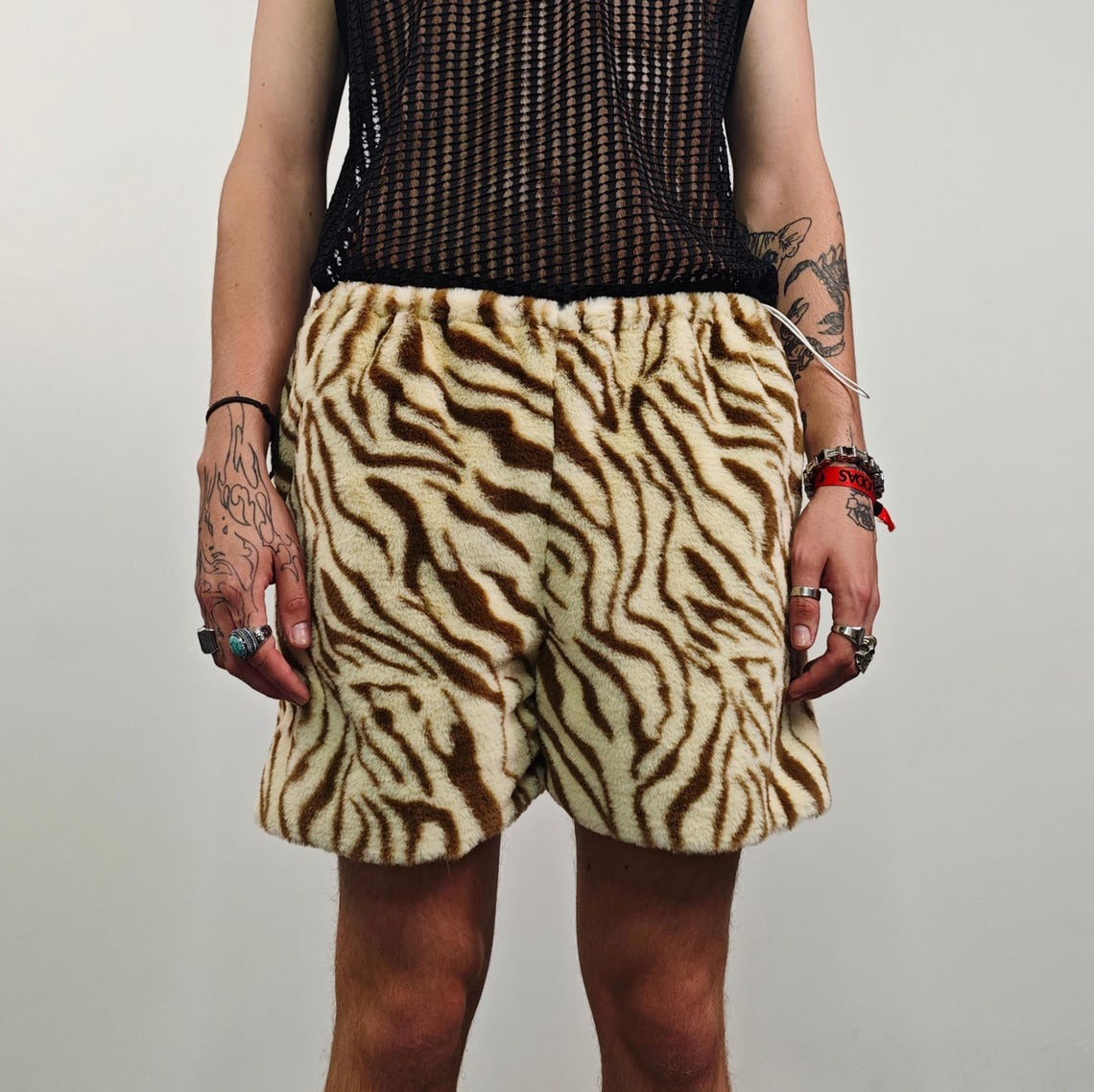 Tiger pattern shorts brown beige animal print pants party hotpants zebra fleece handmade cropped trousers geometric joggers festival set