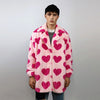 Heart fleece coat handmade faux fur love trench jacket pink