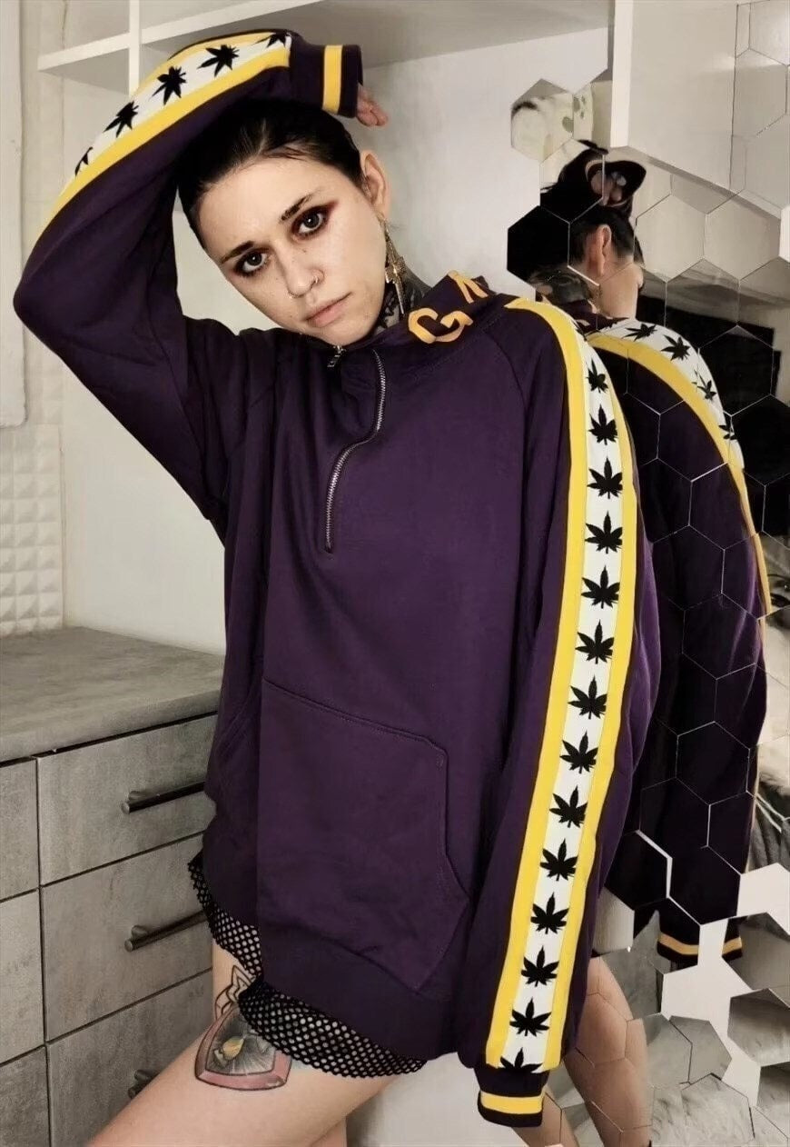 CBD track top box fit panel stitched half zip hemp jacket