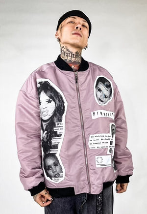 80s club kids varsity jacket American MA1 bomber pastel pink