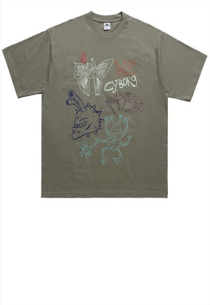 Scribble t-shirt retro graffiti tee grunge punk top in grey