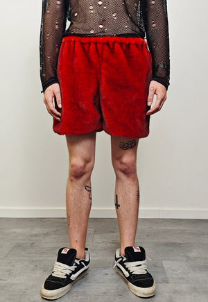 Red faux fur shorts cropped premium grunge skater trousers