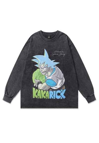 Vintage Kaka Rick t-shirt long sleeve anime top in acid grey