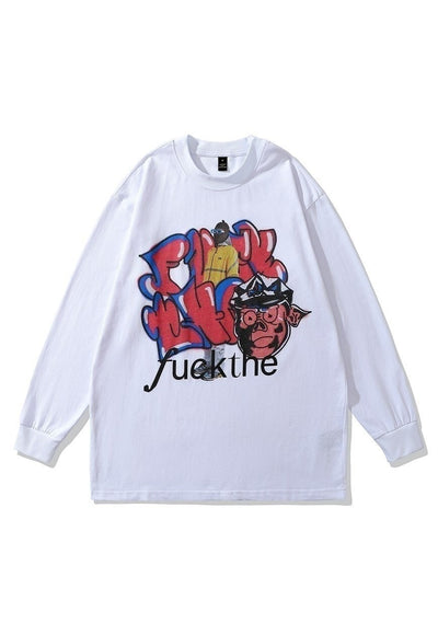 Graffiti t-shirt old rapper long tee retro hiphop top white