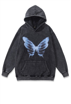 Butterfly hood Y2K top retro skeleton pullover vintage grey