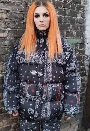 Paisley bomber tie-dye bandanna print scarf puffer jacket