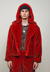 Short faux fur coat red premium detachable trench jacket