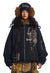 Gothic parka jacket faux fur collar embroirdered punk bomber