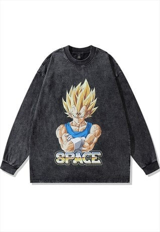 DBZ t-shirt retro cartoon dragon ball long tee in acid grey