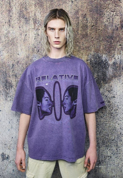 Relative t-shirt retro mirror print skater tee washed purple