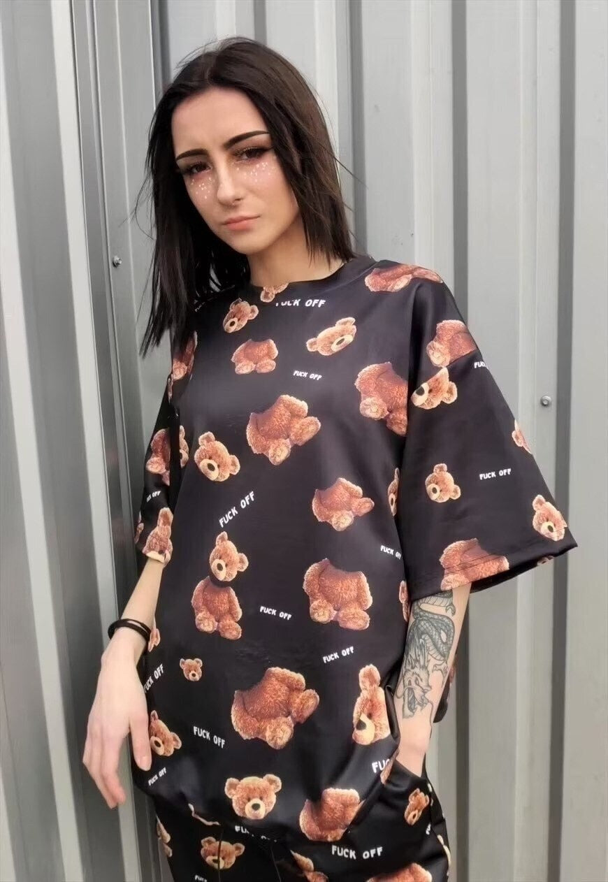 Decapitated teddy t-shirt handmade edgy punk print tee black