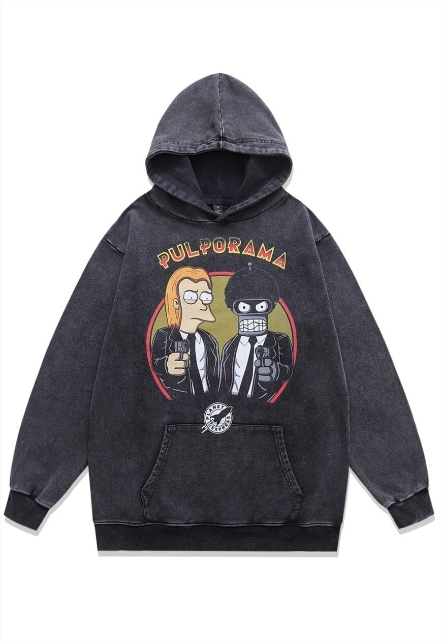 Futurama hoodie cartoon pullover creepy print jumper grey