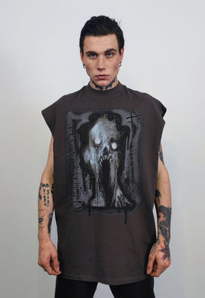 Scary sleeveless t-shirt creepy print tank top surfer vest